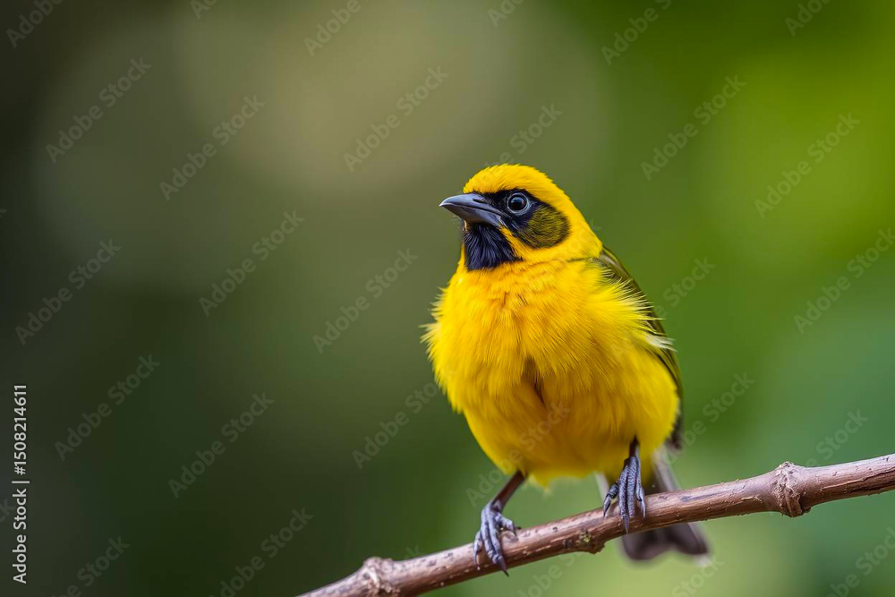 Obraz premium Bright Yellow Tanager Perched on a Tree Branch, Displaying Its Vibrant Yellow Plumage in a Tranquil Natural Setting, Vibrant Wallpaper
