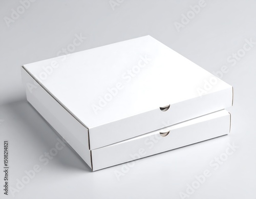 Two empty pizza boxes stacked