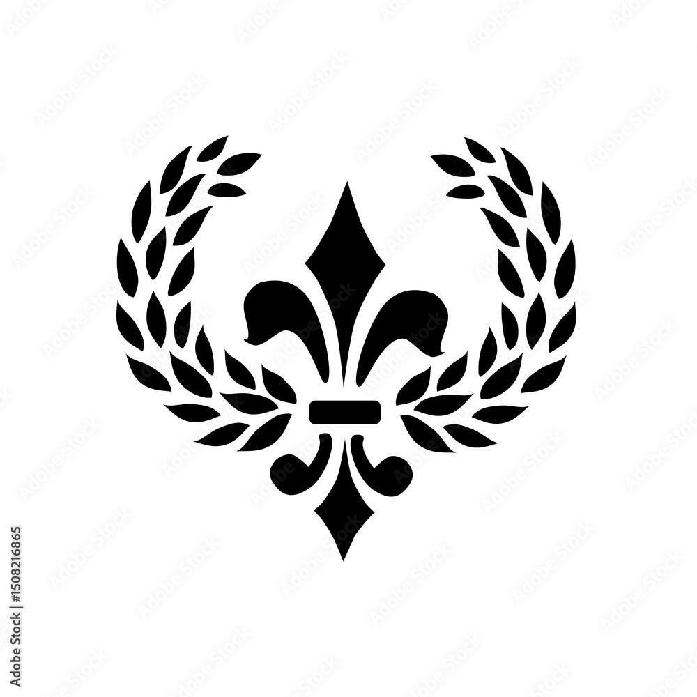 Fototapeta premium Classic fleur-de-lis vector with laurel wreaths. Perfect for luxury logos, vintage emblems, or royal-themed designs.