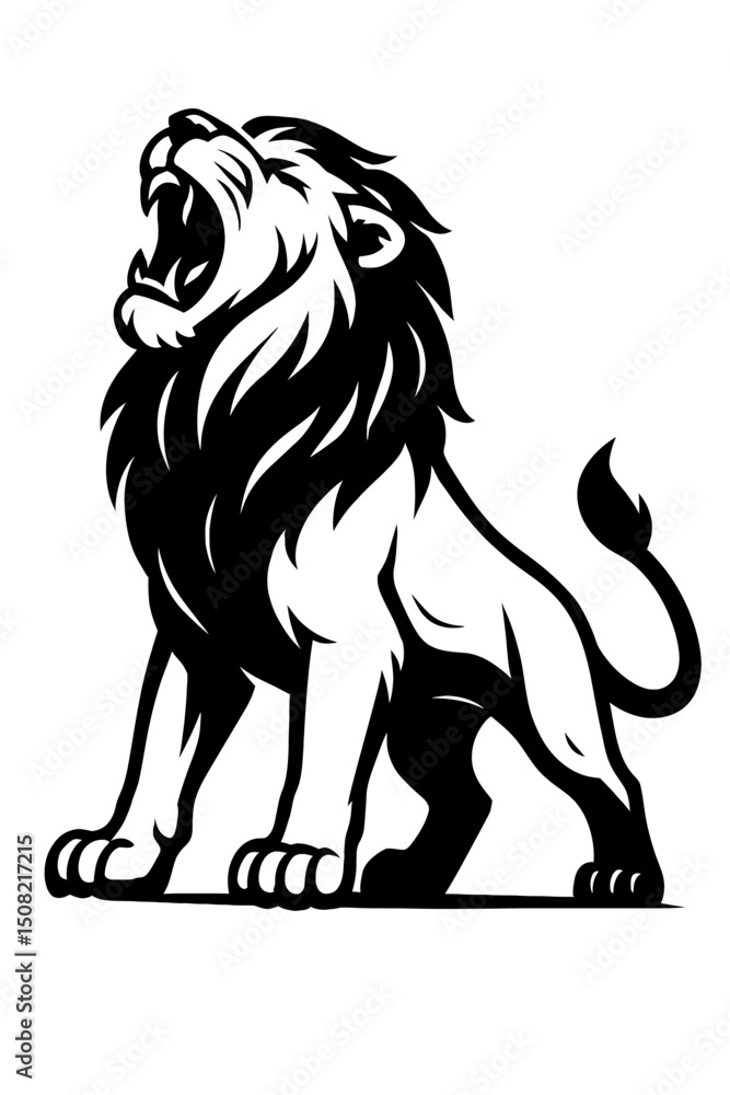 Fototapeta premium Monochrome vector illustration of a bold lion's head, ideal for themes of animals, strength, or decorative design.