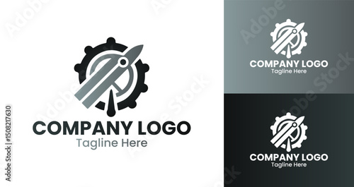 Company Logo Design Engineering Business Logo with Gear and Rocket Elements