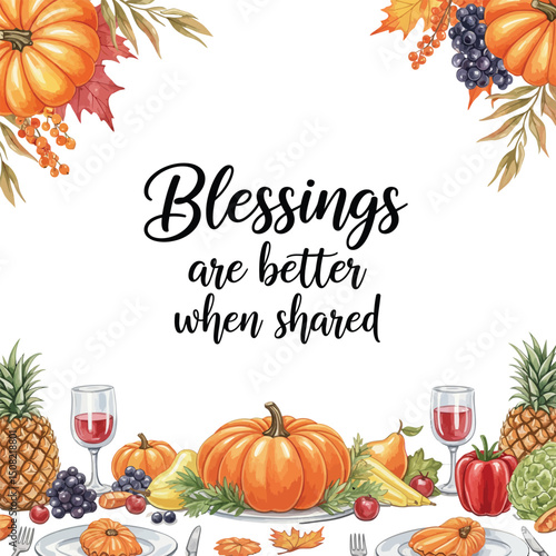Thanksgiving watercolor Dinner and Sharing Blessings Design