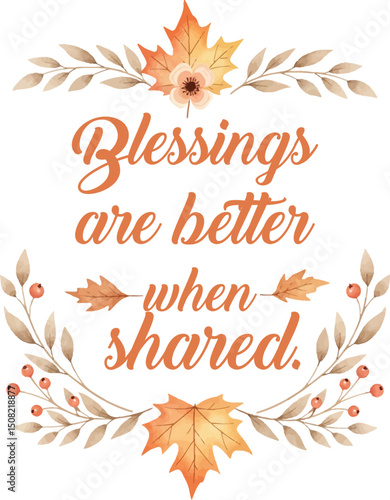 Fall Season watercolor Sharing Blessings Artwork, Warm Wishes and Shared Joy Graphic