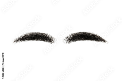 Dark thick eyebrows on black background with hair texture, cut out