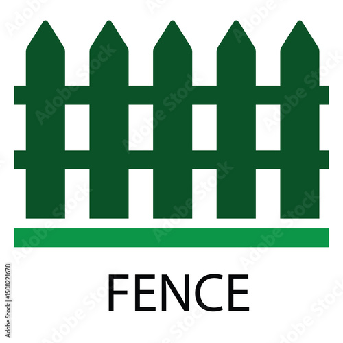 Green silhouette of a picket fence consisting of six pointed vertical slats connected by horizontal rails.