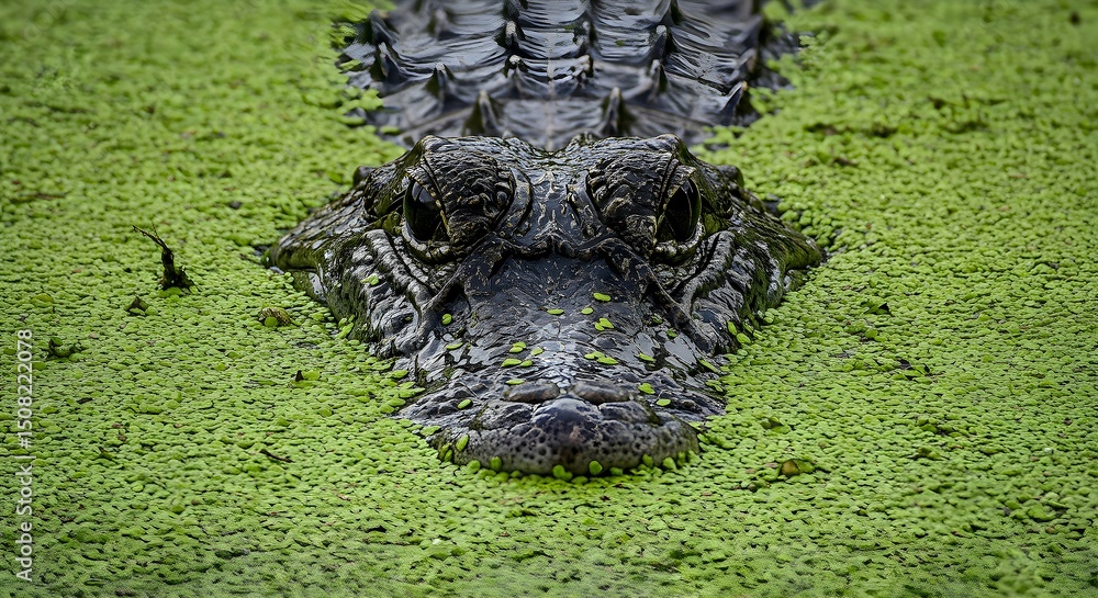 Naklejka premium The alligator in duckweed