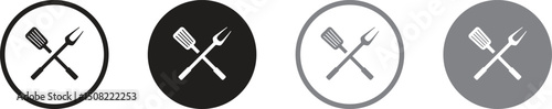 BBQ grill icon set. Barbecue, bar-b-q, spatula, grill fork, picnic, fire