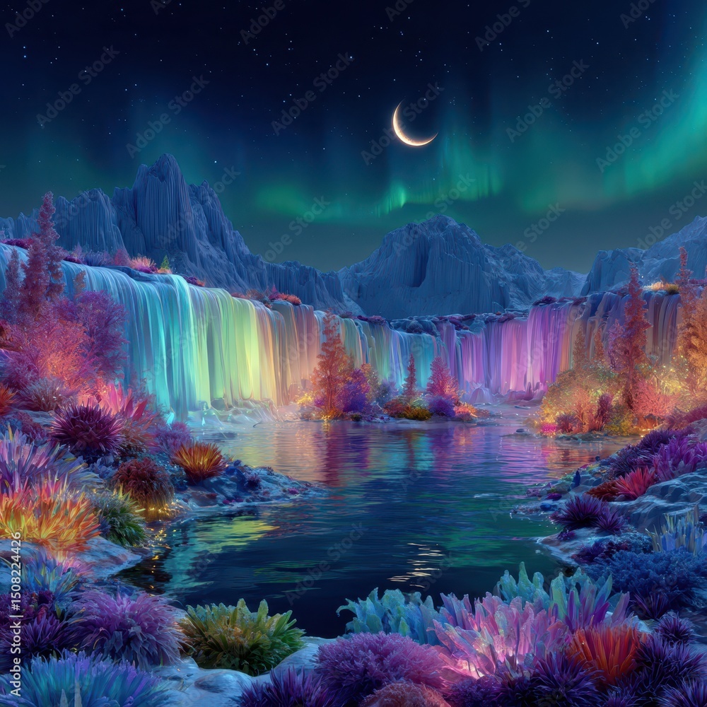 custom made wallpaper toronto digitalA stunning frozen lake reflects vibrant waterfalls of light under a night sky. The auroras cast colorful hues over the landscape, creating a magical atmosphere amidst the tranquility