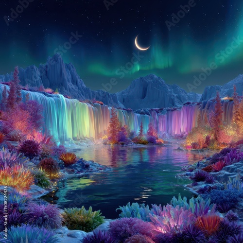 Wallpaper Mural A stunning frozen lake reflects vibrant waterfalls of light under a night sky. The auroras cast colorful hues over the landscape, creating a magical atmosphere amidst the tranquility Torontodigital.ca