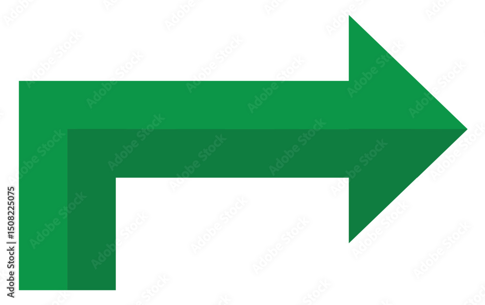 Green arrow in a right-angle turn shape, composed of bold lines. Green arrow in a right-angle turn shape, composed of bold lines.