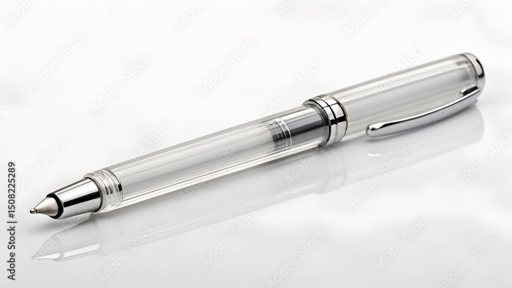 Naklejka premium Elegant transparent rollerball pen isolated against a simple background