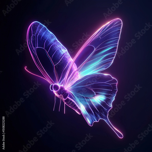 Digital Butterfly in Neon Light
