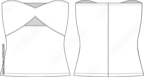 sleeveless strapless sweetheart neck with lowcut cutout fit bodycon blouse top template technical drawing flat sketch cad mockup fashion woman design style model 

