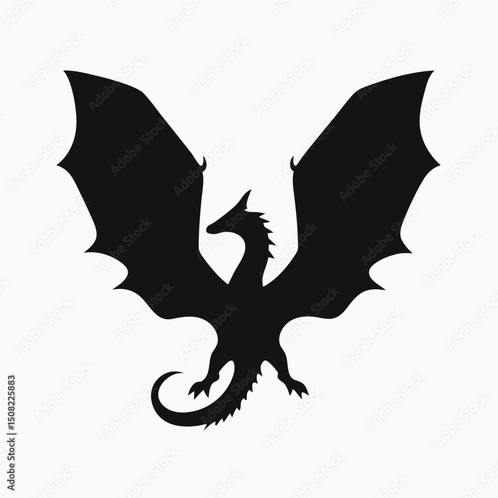 Fototapeta premium Majestic Dragon Silhouette Mythical Creature Winged Reptile Illustration