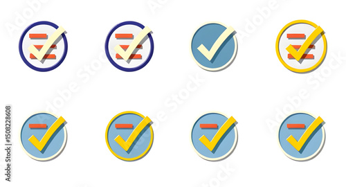 Checklist vector icon set, checkmarks, cross symbols, and clipboard designs vector style.