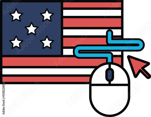 A mouse cursor is hovering over a red, white, and blue American flag