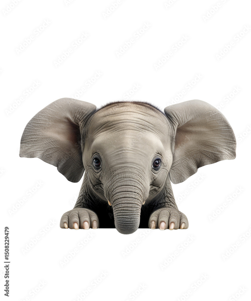 Obraz premium Large mammal Peeking elephant with trunk and tusk isolated on a white background