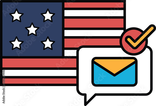 A red, white, and blue American flag with a check mark on it