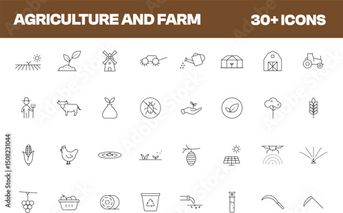 Agriculture line editable icon set. Editable stroke. Vector illustration