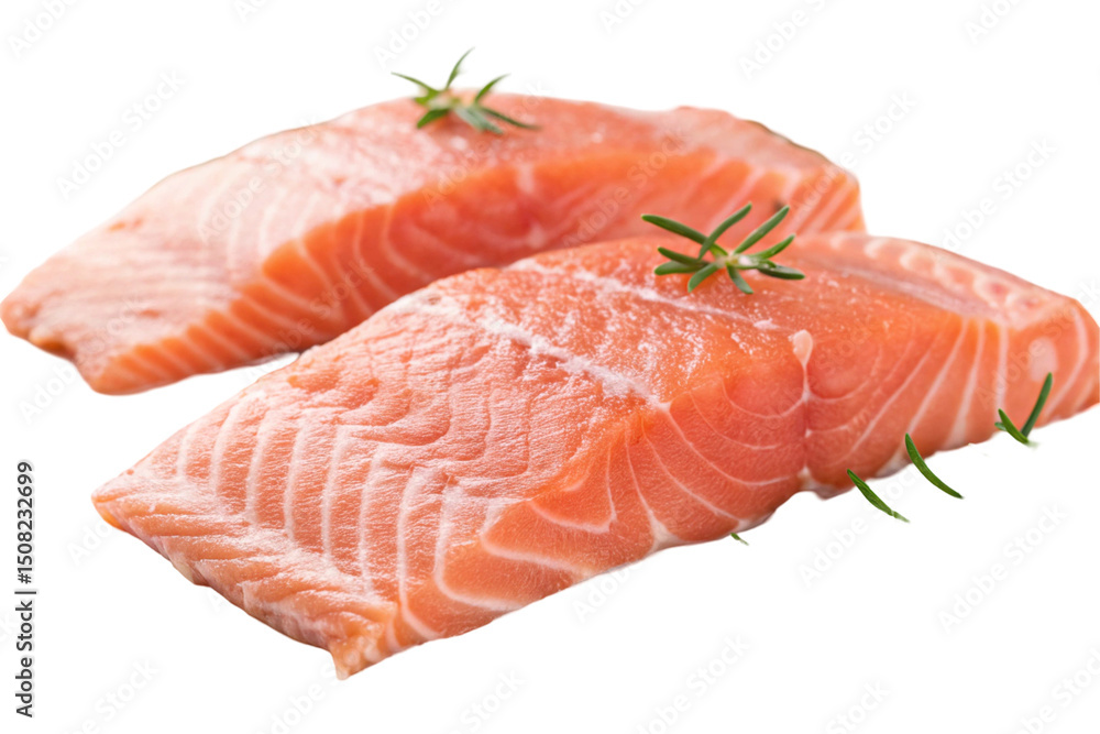 Raw salmon fillets isolated on transparent background high resolution seafood image for design Raw salmon fillets isolated on transparent background high resolution seafood image for design