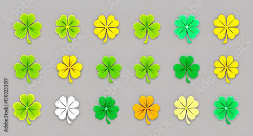clover doodles, clover cartoon set, clover pattern icons, clover art set, clover logo elements, clover decorative icons, clover badge set, clover hand-drawn, clover isolated, clover leaf symbols, clov