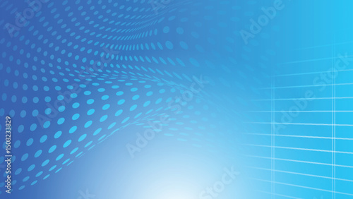 Abstract creative wavy dot pattern with grid line on gradient blue background. Vector illustration.