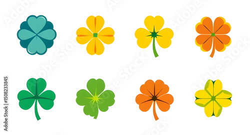 clover outline, clover flat design, clover graphic set, clover doodles, clover cartoon set, clover pattern icons, clover art set, clover logo elements, clover decorative icons, clover badge set, clove