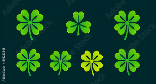 clover clipart, green clover set, Irish clover icons, St. Patrick’s Day clover, clover silhouette, clover outline, clover flat design, clover graphic set, clover doodles, clover cartoon set, clover pa