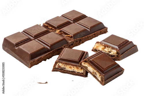 Set of broken chocolate bars high quality PNG isolated on transparent background for dessert design
