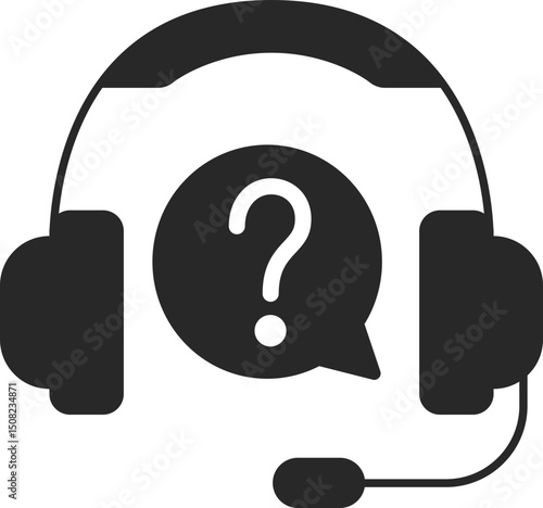 Customer support solid icon with headset, speech bubble, and question mark, vector.