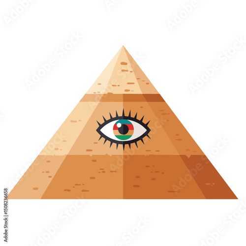 Pyramid with eye symbol in a minimalist style and earthy colors  