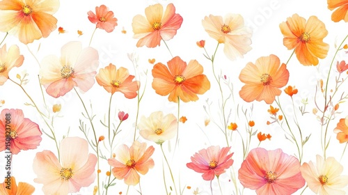 Wallpaper Mural Beautiful seamless floral water color pattern Set, watercolor wild flowers, leaves and grass,Collection botanic garden elements, isolated illustration in rustic or vintage style,copy space. Torontodigital.ca