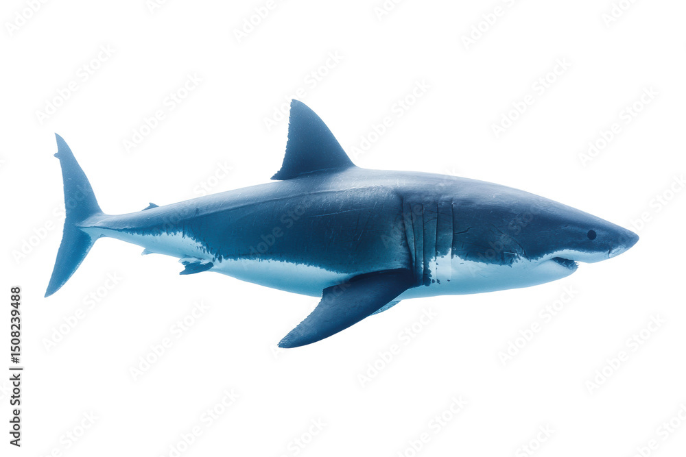 Great white shark in profile view on white background, cut out Great white shark in profile view on white background, cut out