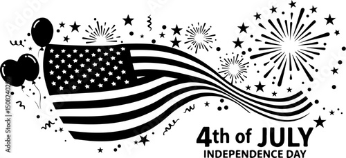 4th of July Independence Day Celebrate America with Fireworks and Balloons