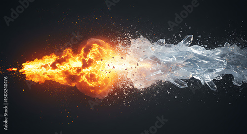 Fiery Inferno Colliding with Glacial Ice Abstract Fire and Ice Collision