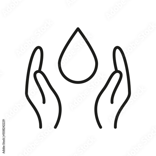 Hands Holding Water Drop Line Icon. Water Conservation, Sustainability, And Environmental Protection Outline Symbol. Eco-Friendly Practices. Editable Stroke. Isolated Vector Illustration