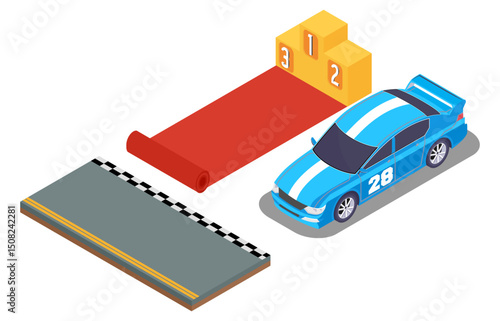 isometric illustration of racing vehicle equipment, vector illustration