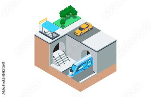 isometric illustration of the way the subway, vector illustration
