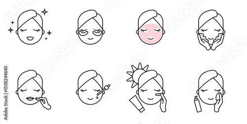 Skincare Routine 8 steps - Line Icons