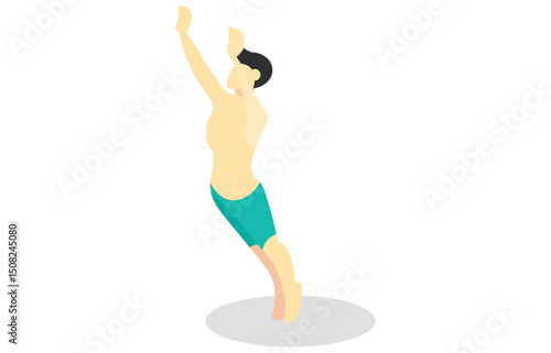 Isometric illustrations pose hitting volleyball on the beach, landing web, flat design, brochure, vector illustration