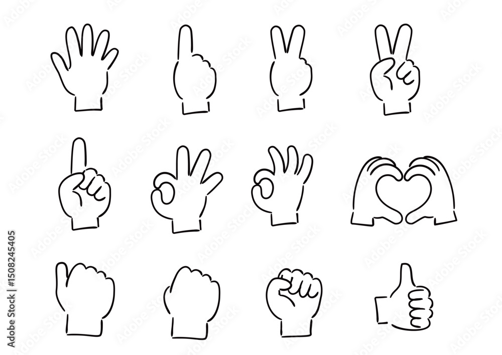 Obraz premium 手書き風の手のイラストセット 白塗り