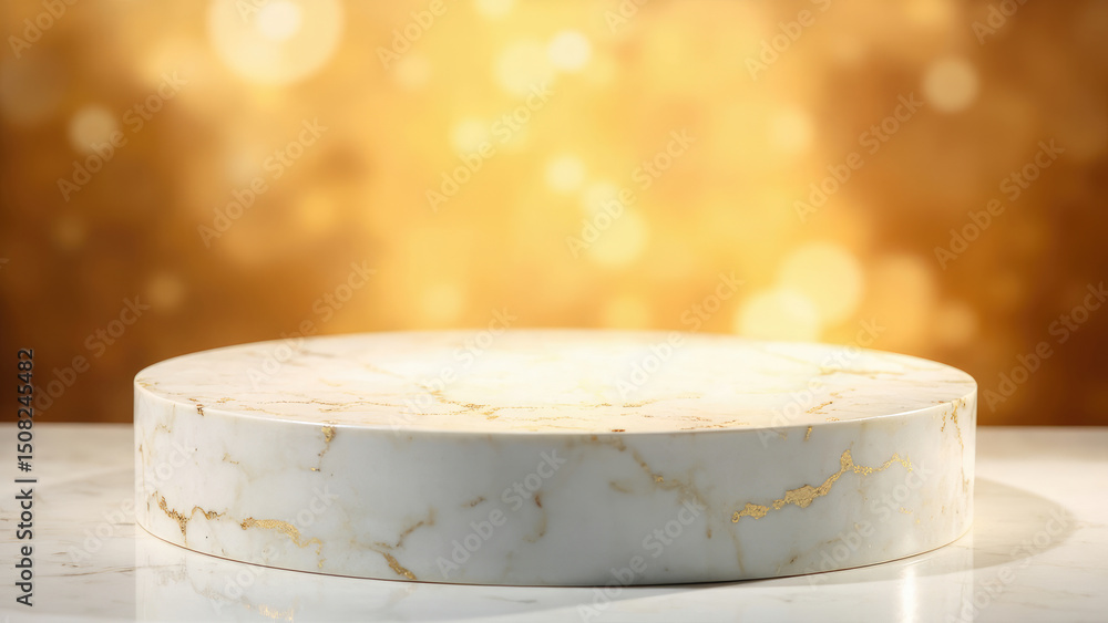 Elegant marble display stand gold background Elegant marble display stand gold background