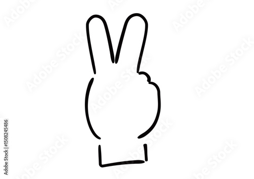 手書きの手のイラスト　ピースサイン　白塗り