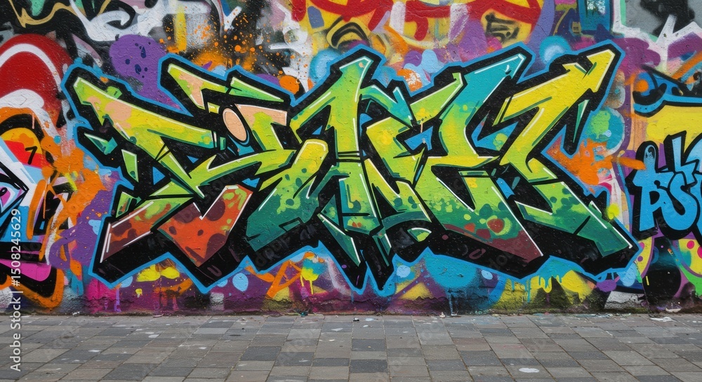 Obraz premium Vibrant urban street art graffiti on colorful wall in city alleyway