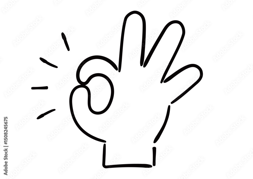 Obraz premium 手書き風の手のイラスト OKサイン 白塗り