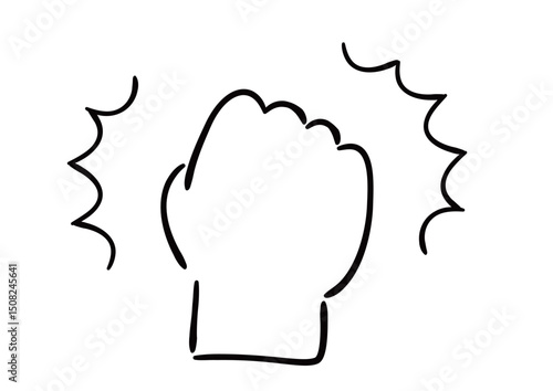 手書きの手のイラスト　握りこぶし　白塗り線画