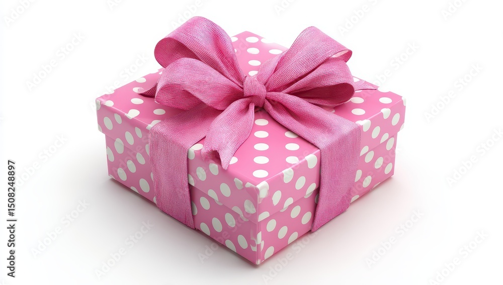 Fototapeta premium Pink gift box with polka dots and a bow