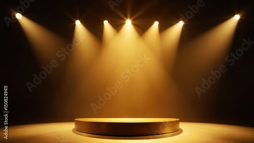 Golden stage spotlight dramatic award ceremony background