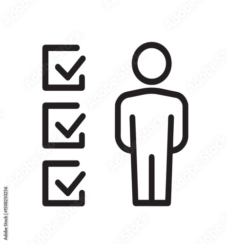 A 3D person points to a black check mark symbol in a box, a vector illustration for business concept design
