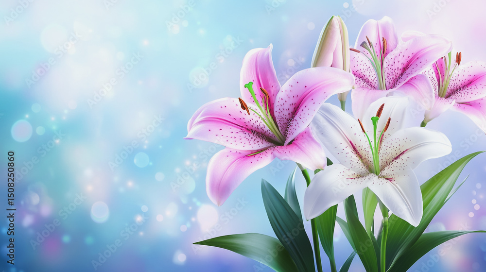 Fototapeta premium watercolor botanical Lilly flowers texture template background.Elegant wedding invitation card background . Minimal hand painted Design for wedding or Valentine's Day